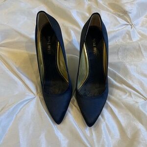 Nine West Black/Rhinestone Satin Pumps sz 8.5 M